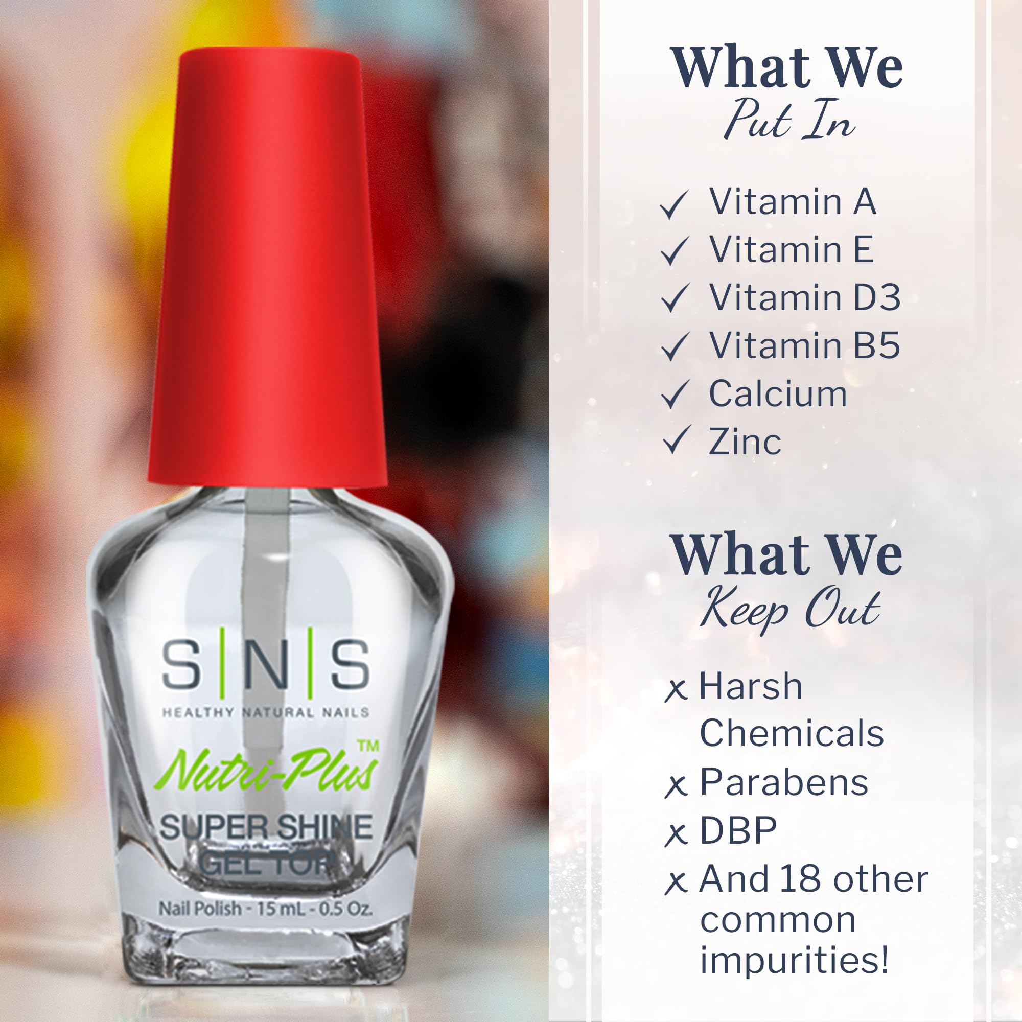 SNS Gel Top Coat next to ruler showing 0.5 fl oz size convenience