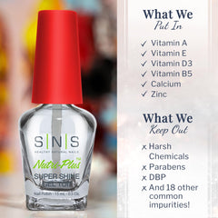 SNS Gel Top Coat next to ruler showing 0.5 fl oz size convenience
