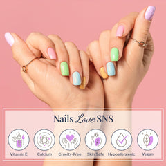 SNS topcoat close-up label highlighting Nutri-Plus System vitamins for nail care