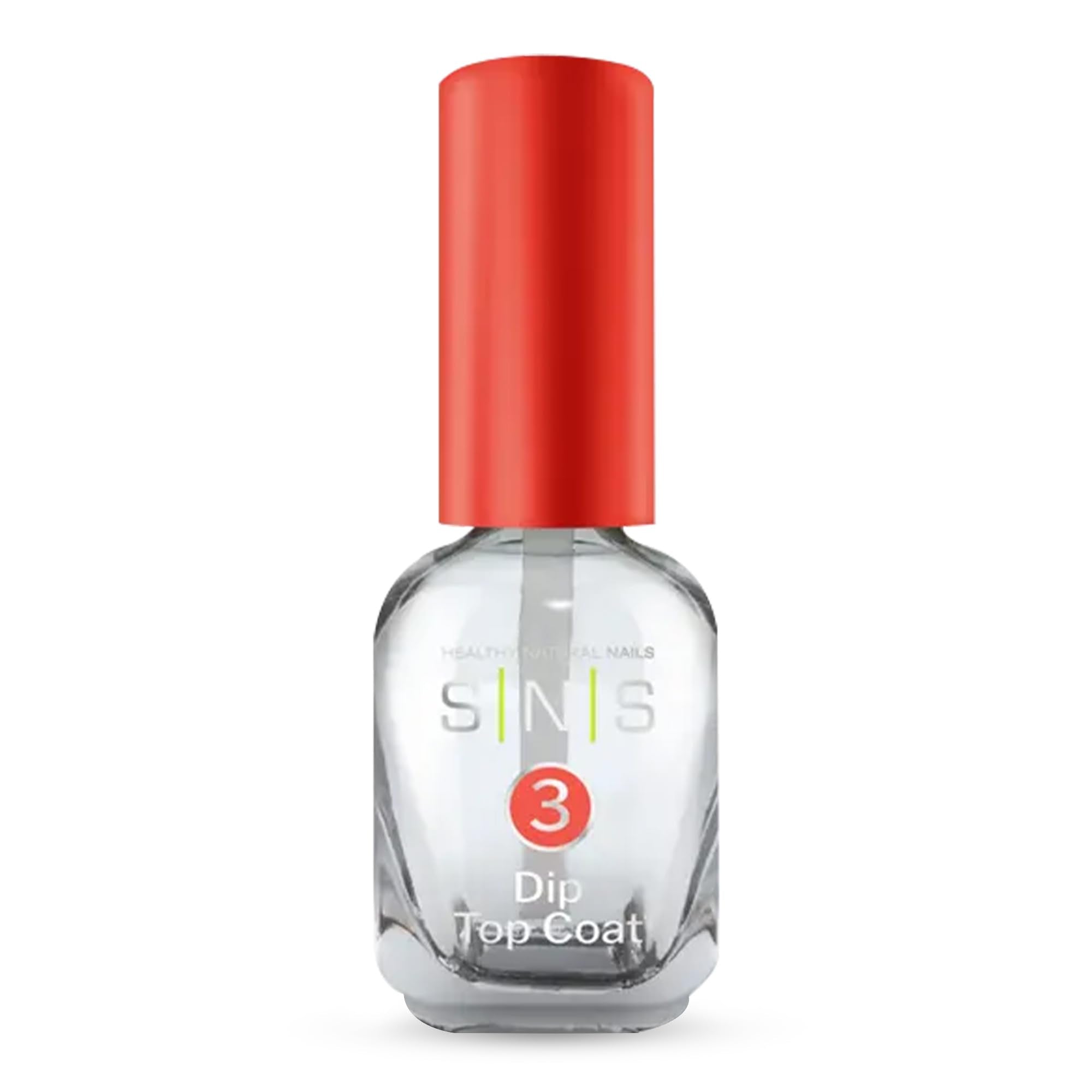 SNS topcoat front bottle showing product and easy grip, for reliable finish