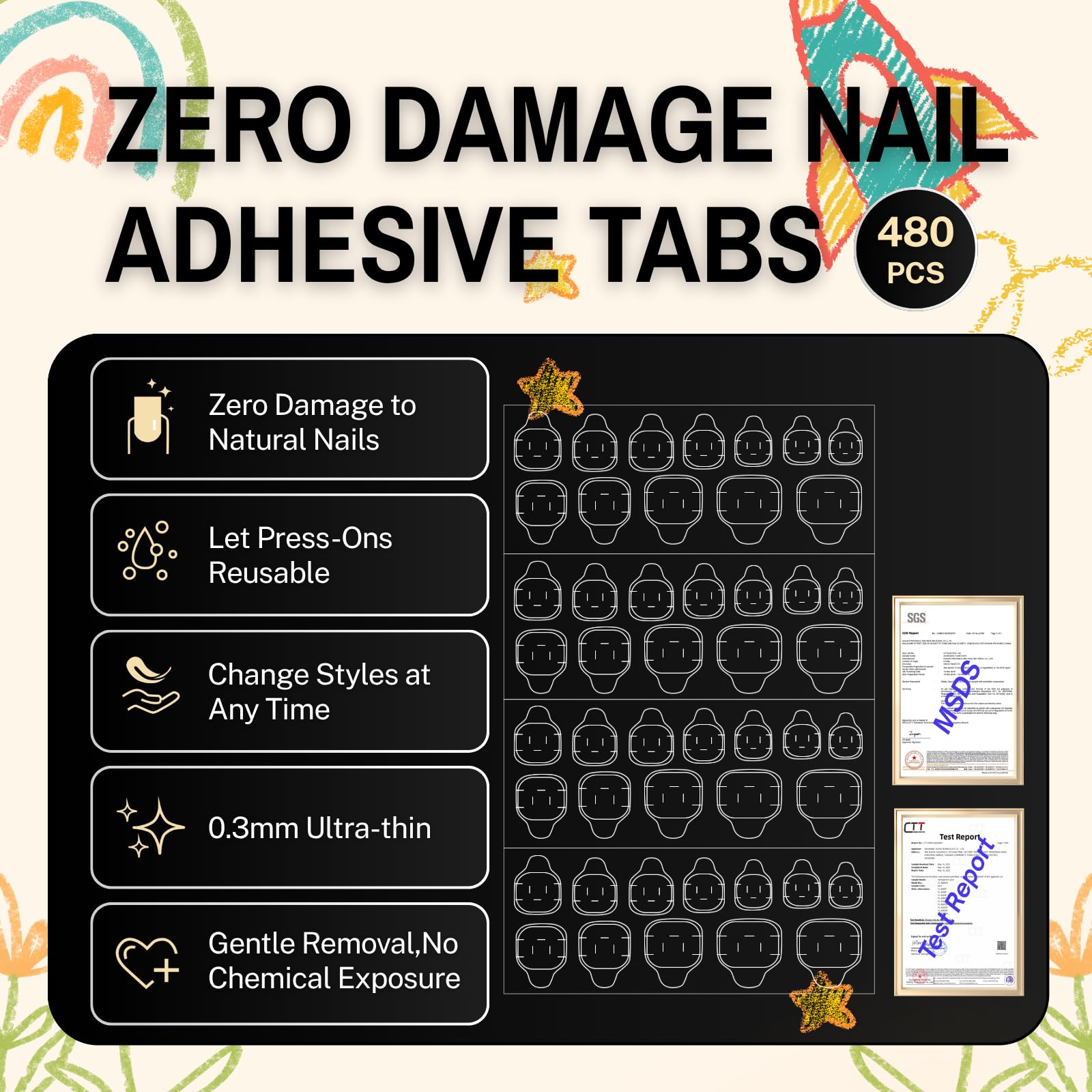 SnypeeLab layout showing 12 sizes for precise kid nail fits