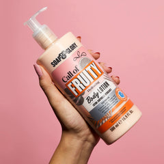 Soap & Glory ingredients close-up with cocoa butter and aloe, visualizing nourishing formula