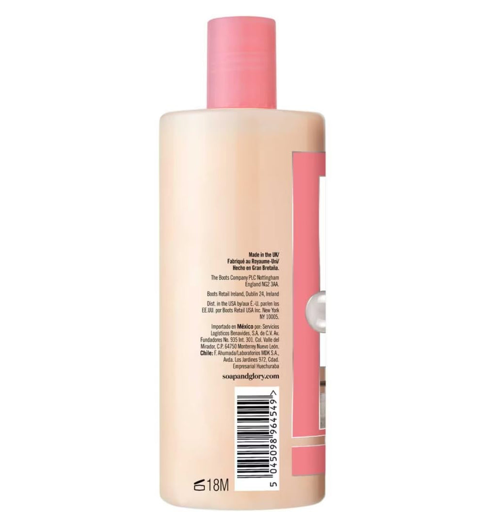 Soap & Glory bottle in hand to show 500 ml size and scale