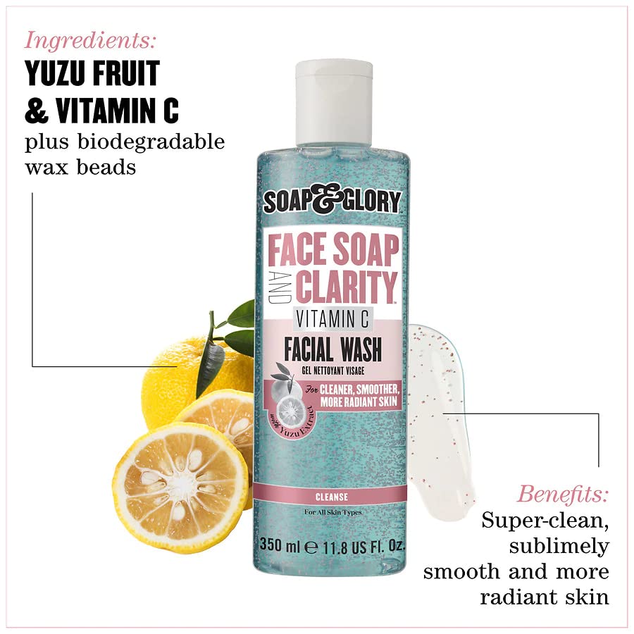 Soap & Glory foaming lather dispensed, demonstrating cleansing action and gentle foam