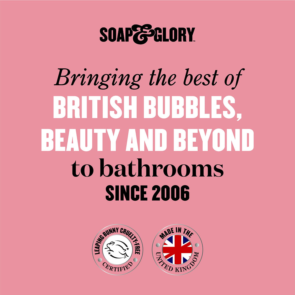 Soap & Glory bottle with box styled shot conveying product presentation and gift-ready benefit