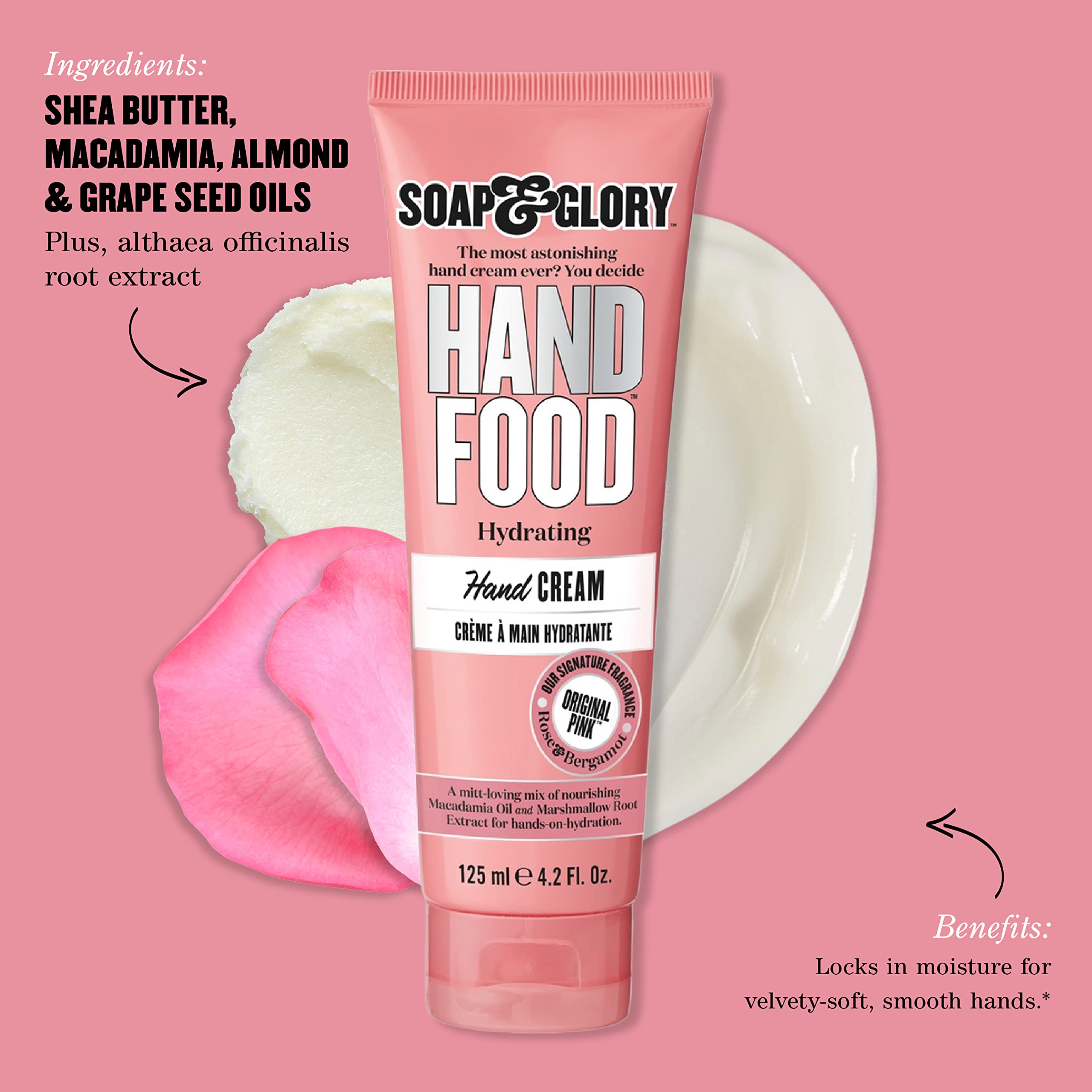 Soap & Glory open cap and visible cream texture for easy application benefit