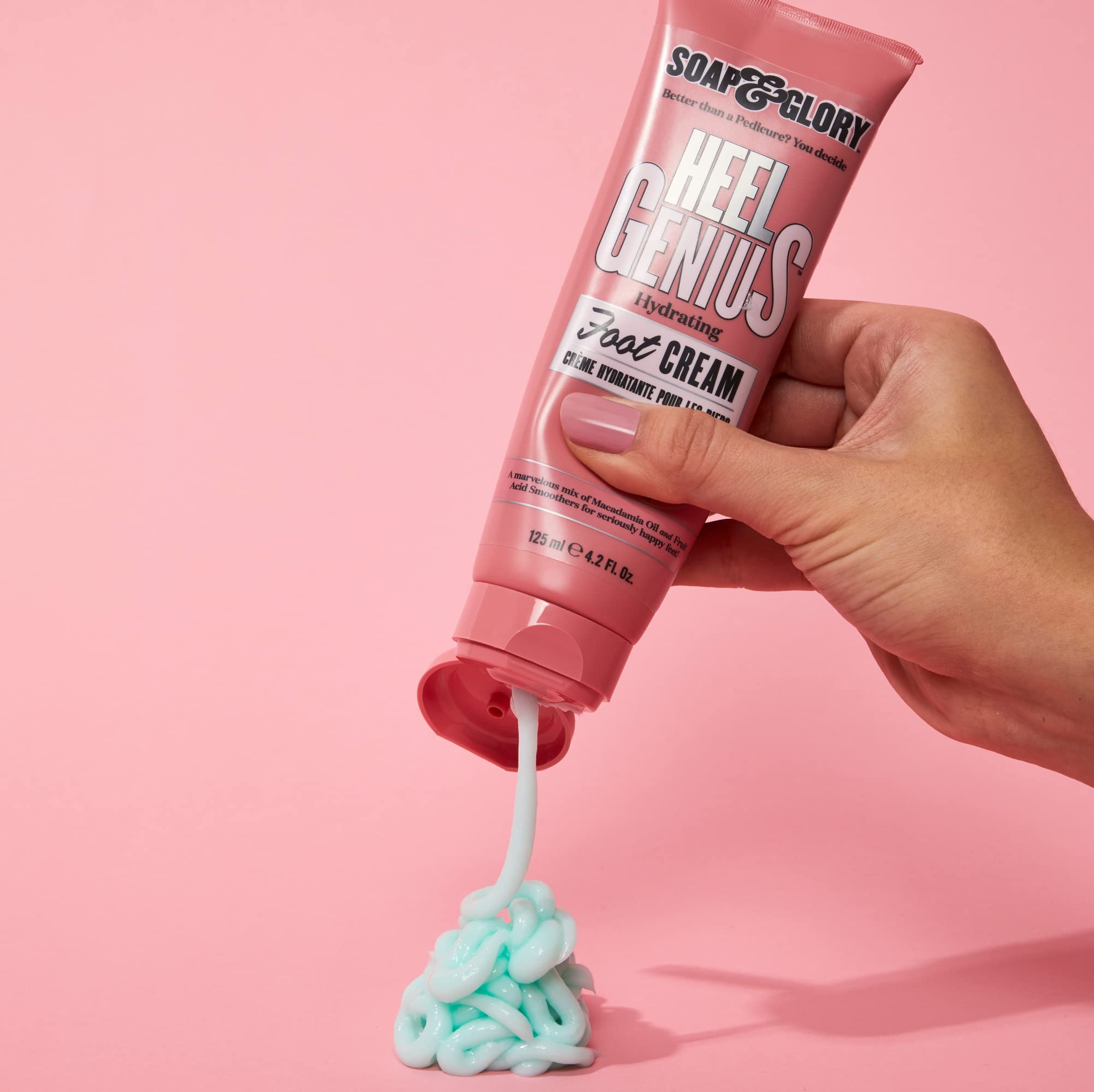 Soap & Glory cream swatch showing texture and quick-absorbing moisturizing benefit