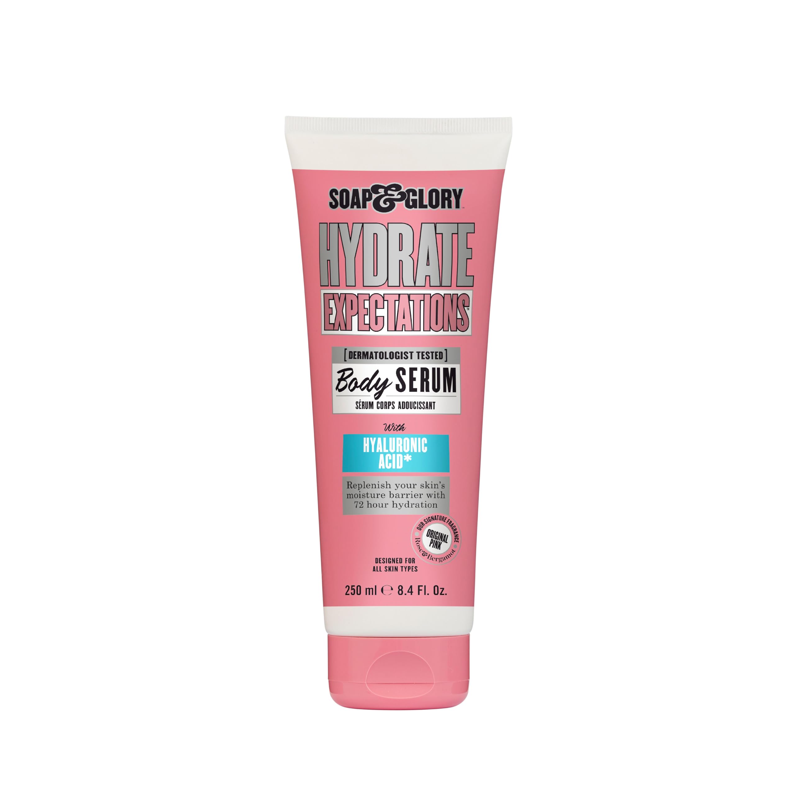 Soap & Glory bottle front view showing product branding and benefits