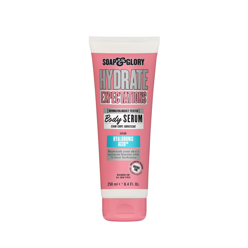 Soap & Glory bottle front view showing product branding and benefits