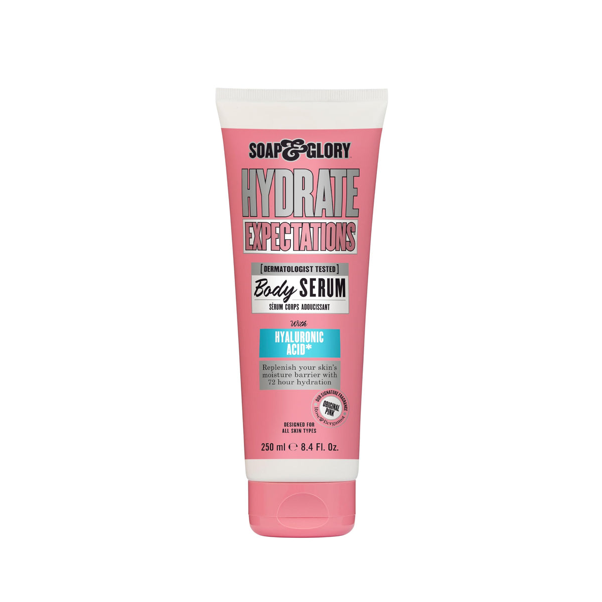 Soap & Glory bottle front view showing product branding and benefits