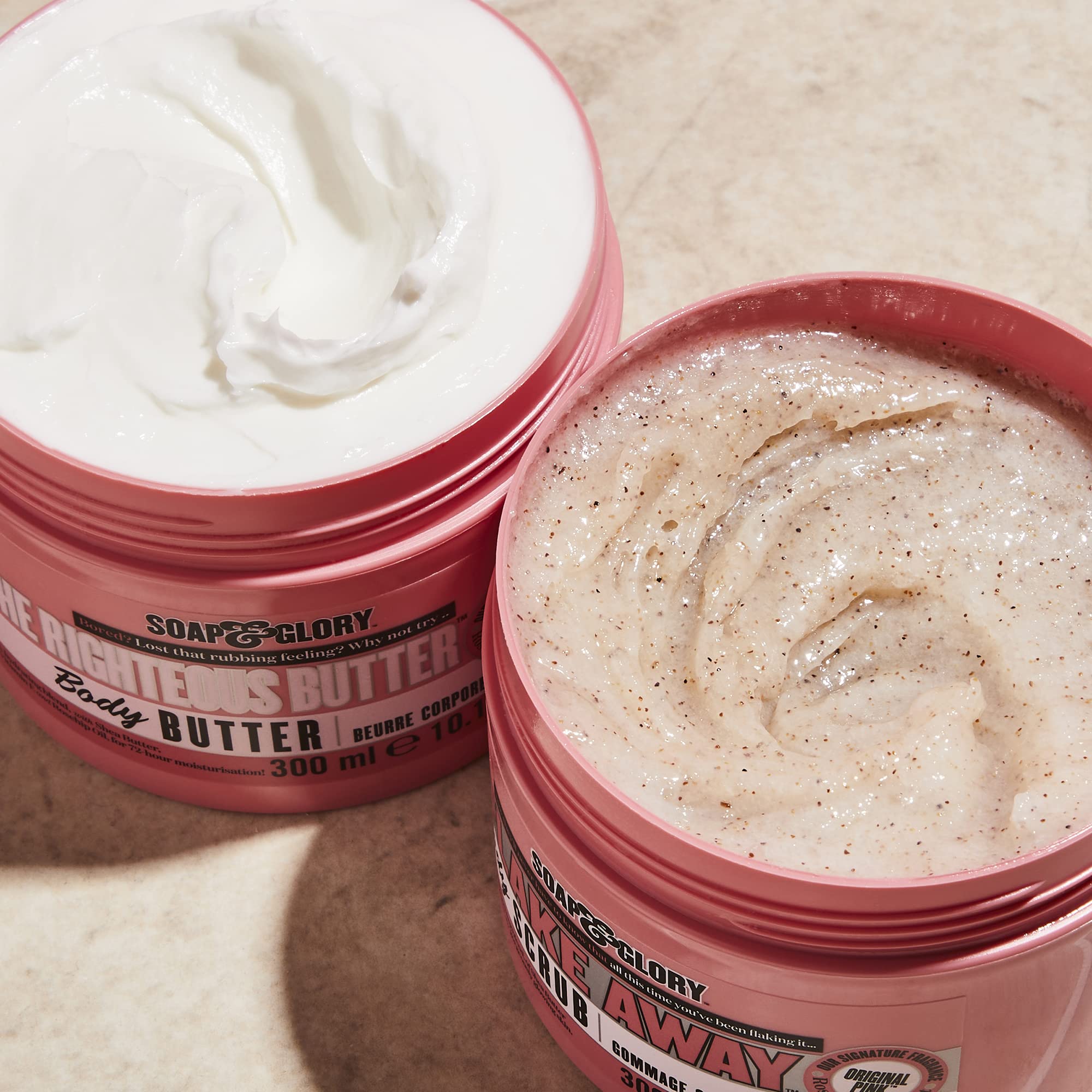 Soap & Glory ingredients display with shea and aloe for deep nourishment
