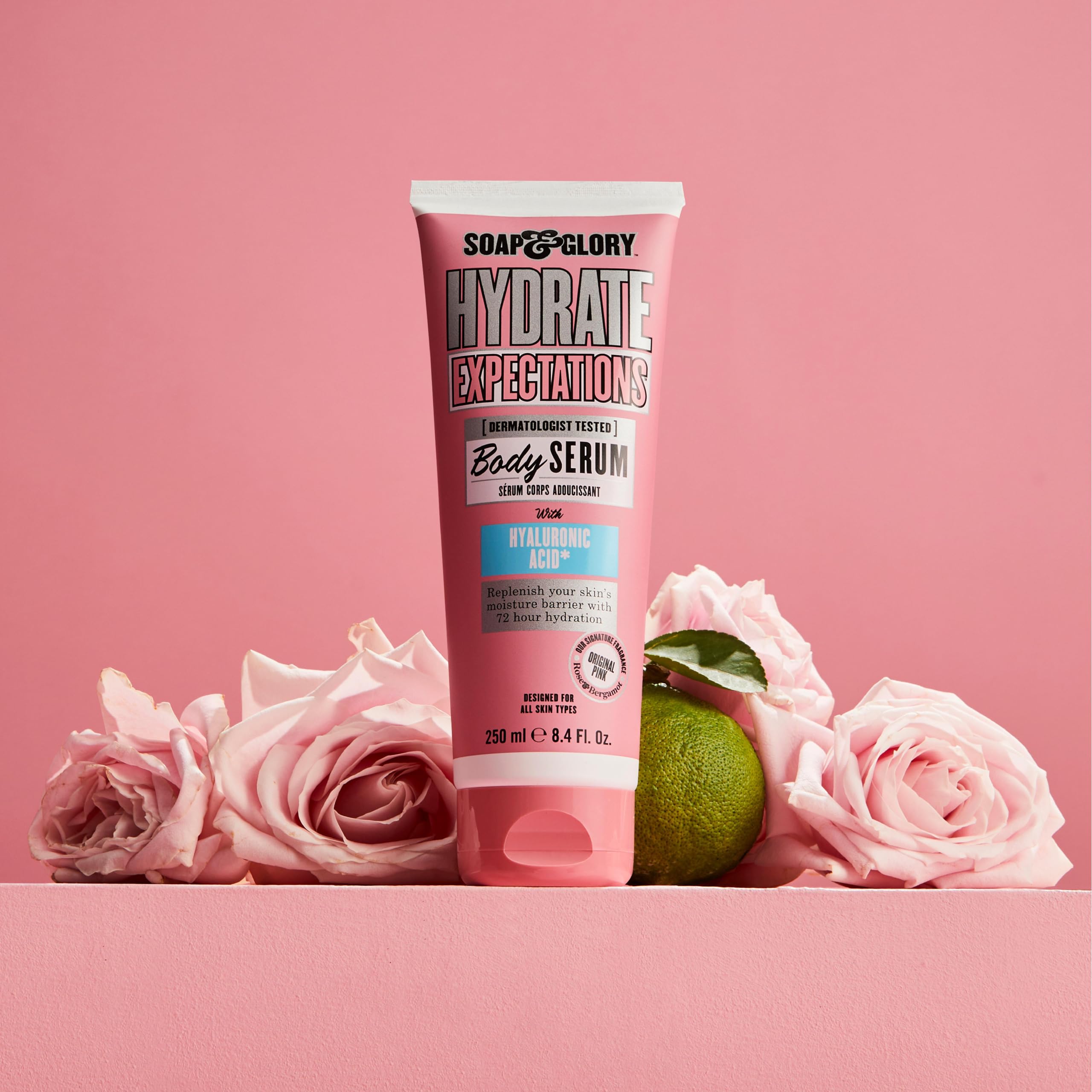 Soap & Glory serum on bathroom shelf suggesting daily routine convenience