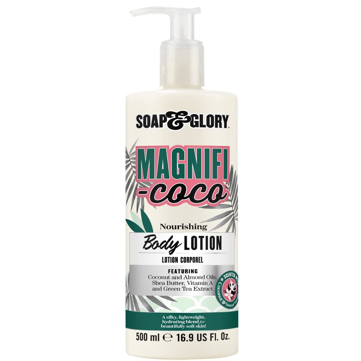 Soap & Glory bottle front view showing product and fragrance benefits