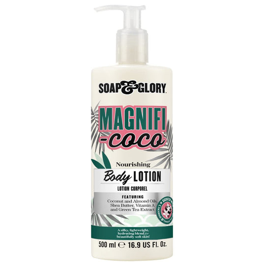 Soap & Glory bottle front view showing product and fragrance benefits