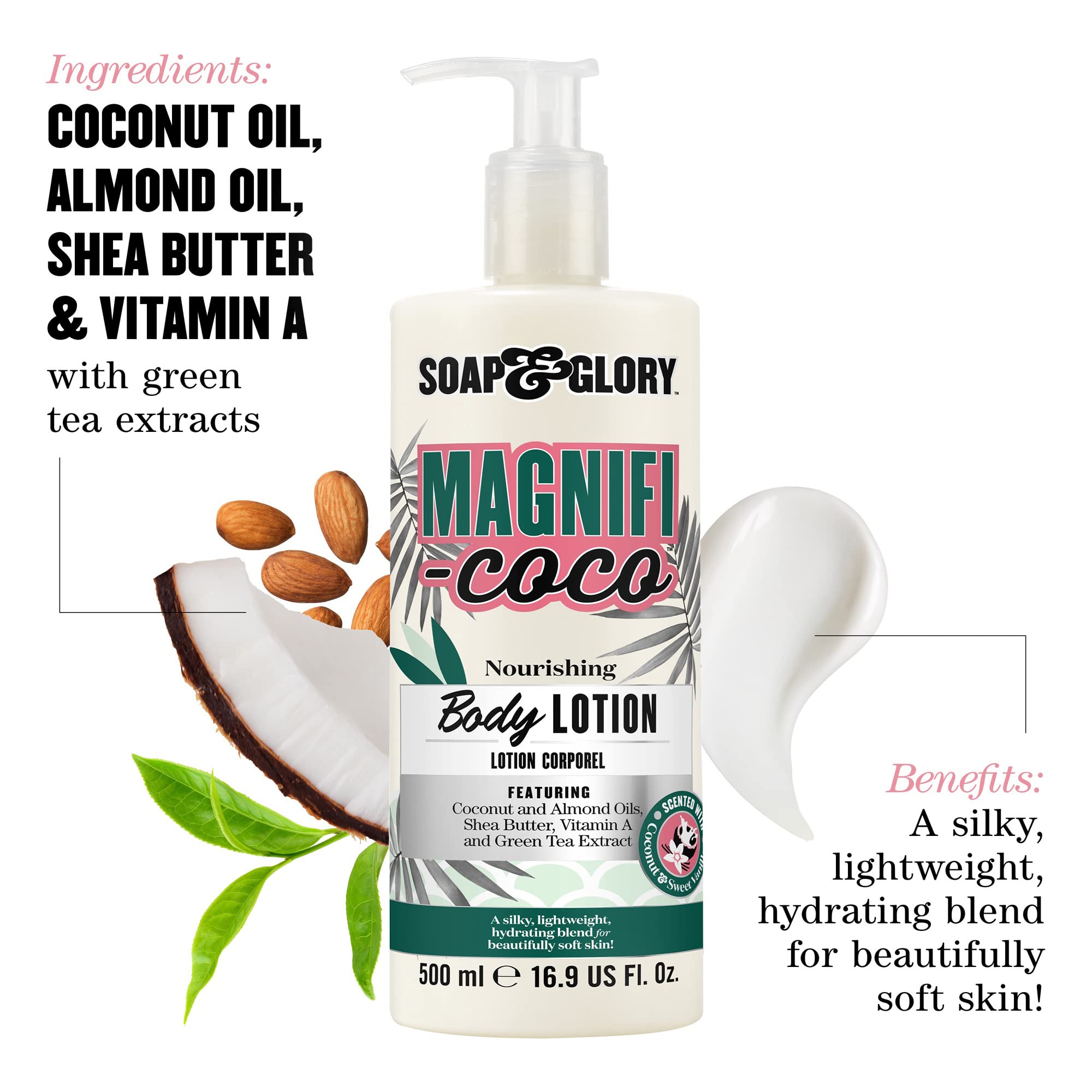 Soap & Glory label close-up showing ingredients and moisturizing benefits