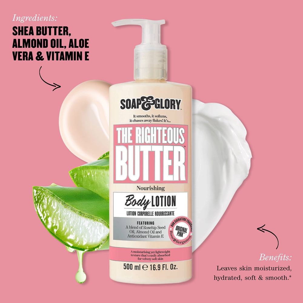 Soap & Glory lotion texture dollop showing smooth, fast-absorbing moisturizing consistency