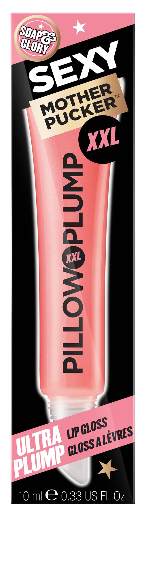 Soap & Glory Pillow Plump swatch on skin showing Pinkwell tint and glossy finish benefit