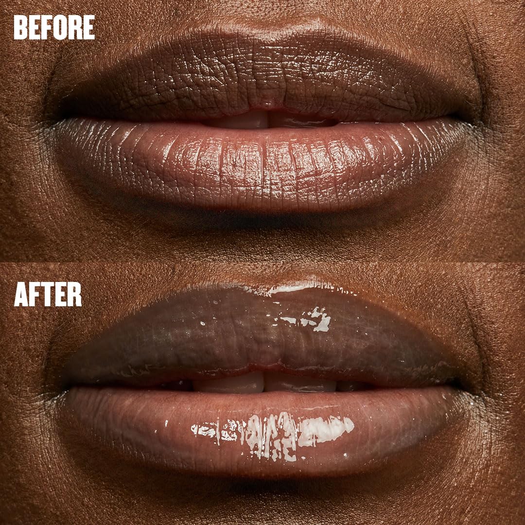 Soap & Glory gloss texture swatch highlighting satin shine and hydrating feel