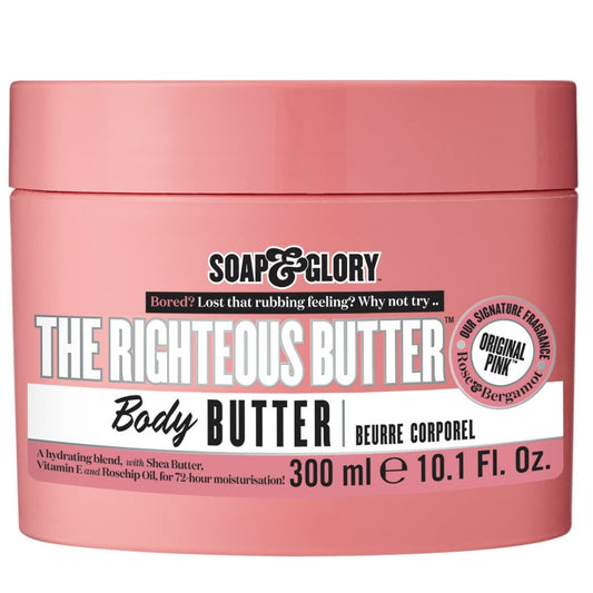 Soap & Glory tub front view showing packaging and rich moisturizer benefit
