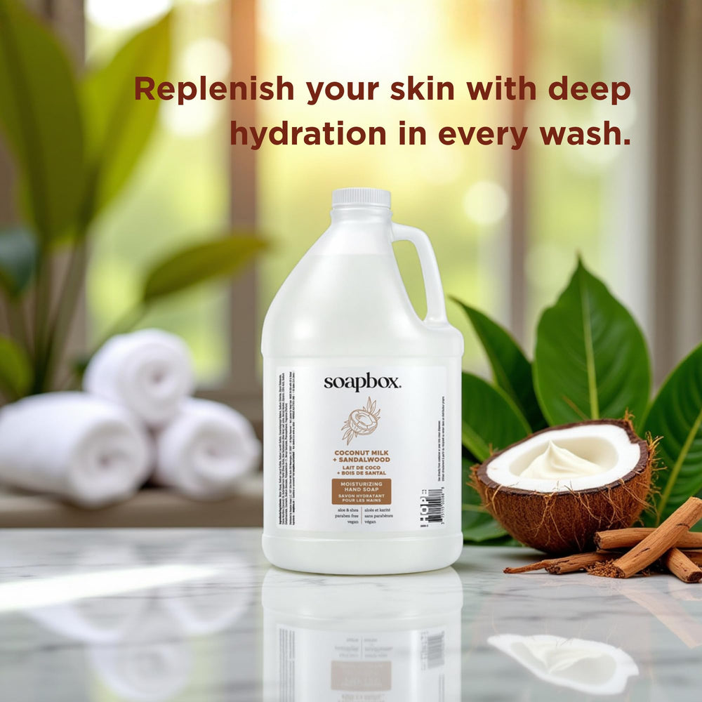 Soapbox on a bathroom sink conveying gentle scent and everyday use