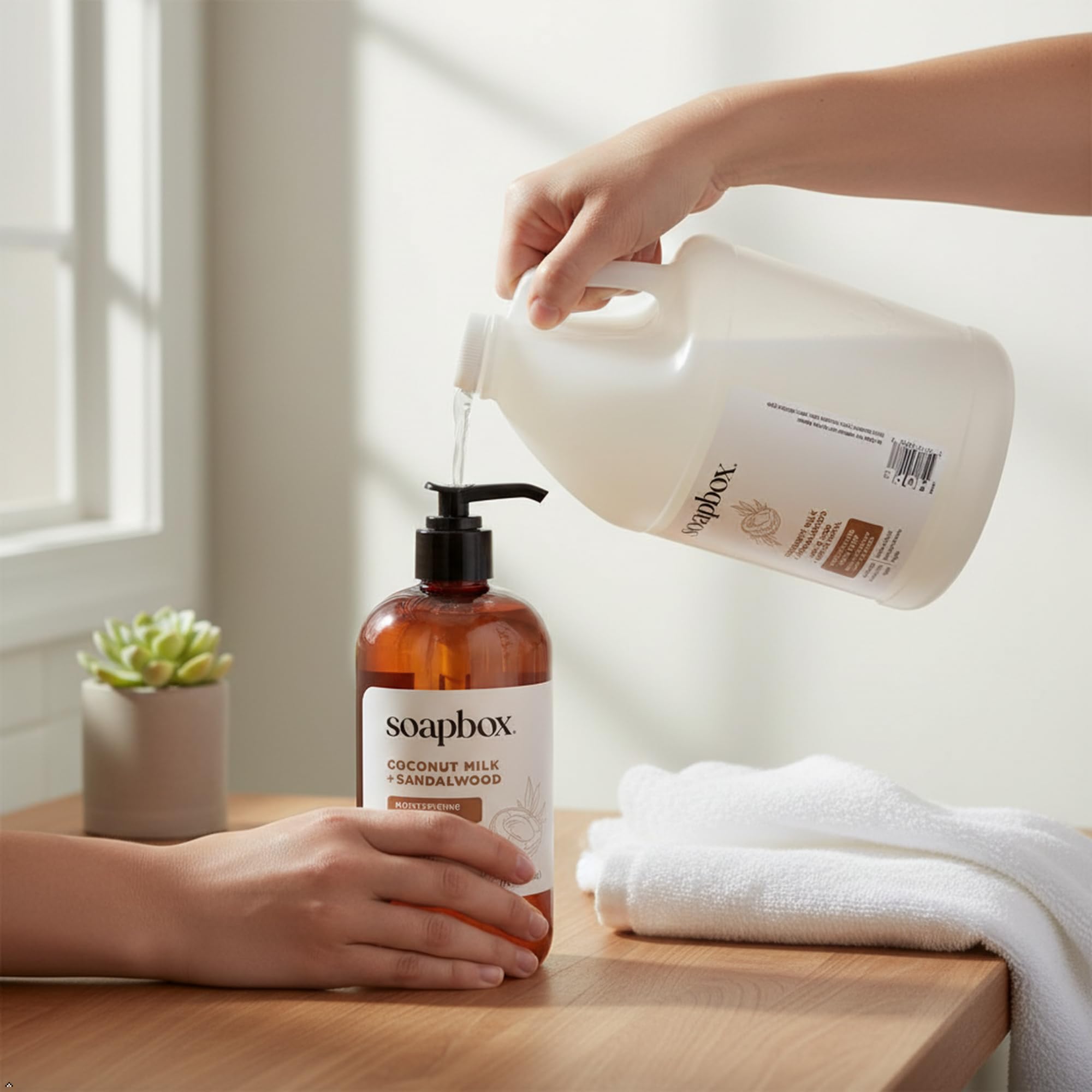 Soapbox pump dispenser detail showing compatibility and tidy dispensing