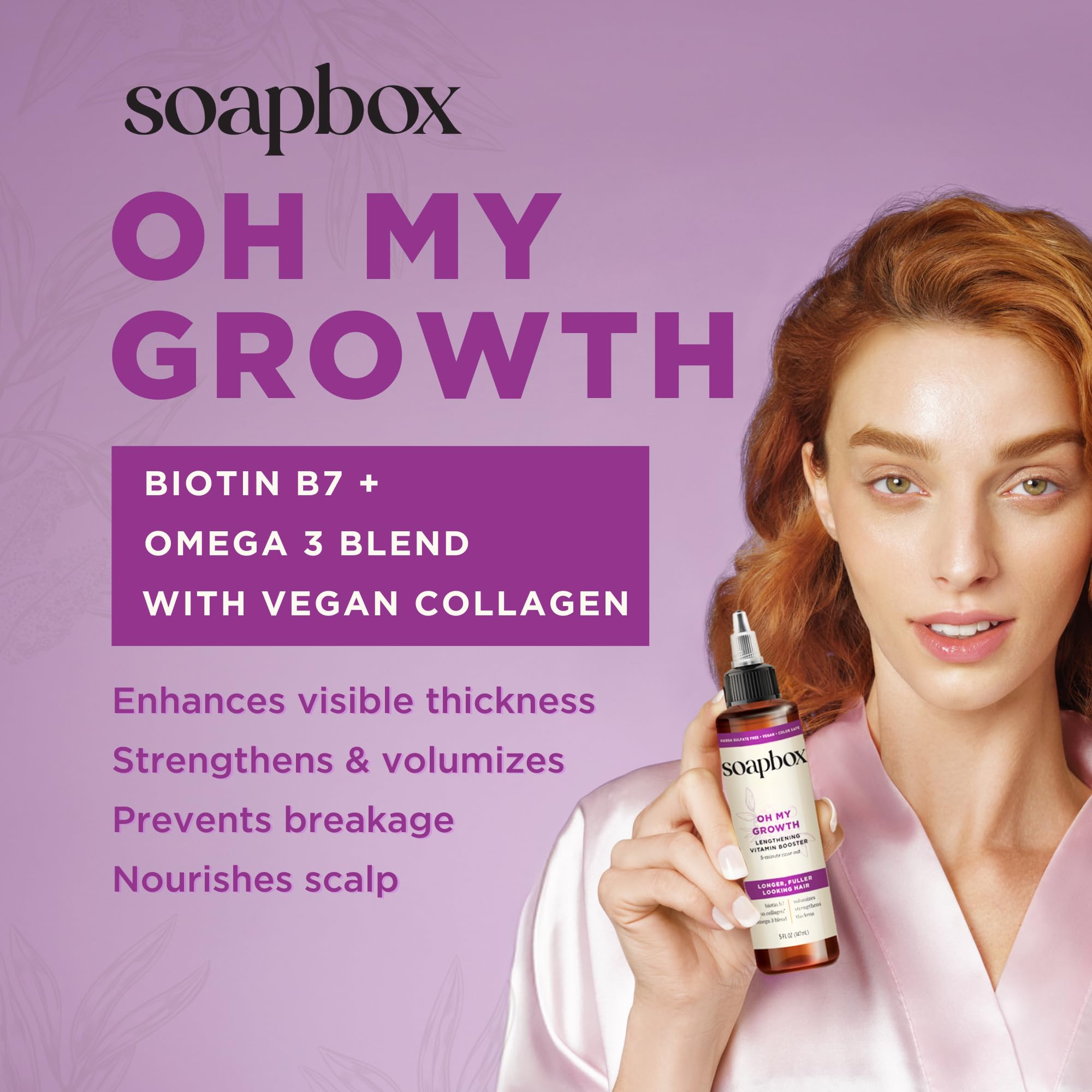 Soapbox Oh My Growth applied to wet hair for quick 5-minute treatment