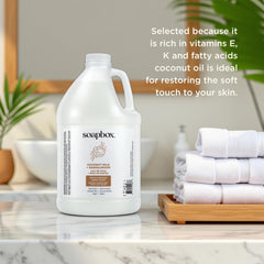 Soapbox being poured into a dispenser to show easy refill and convenience