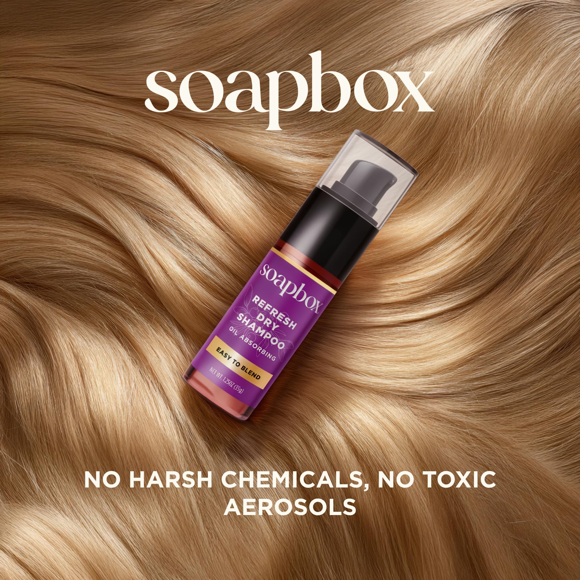 Applying Soapbox powder to roots with fingertips, fast refresh and targeted oil absorption