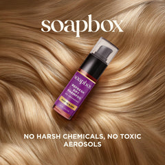 Applying Soapbox powder to roots with fingertips, fast refresh and targeted oil absorption