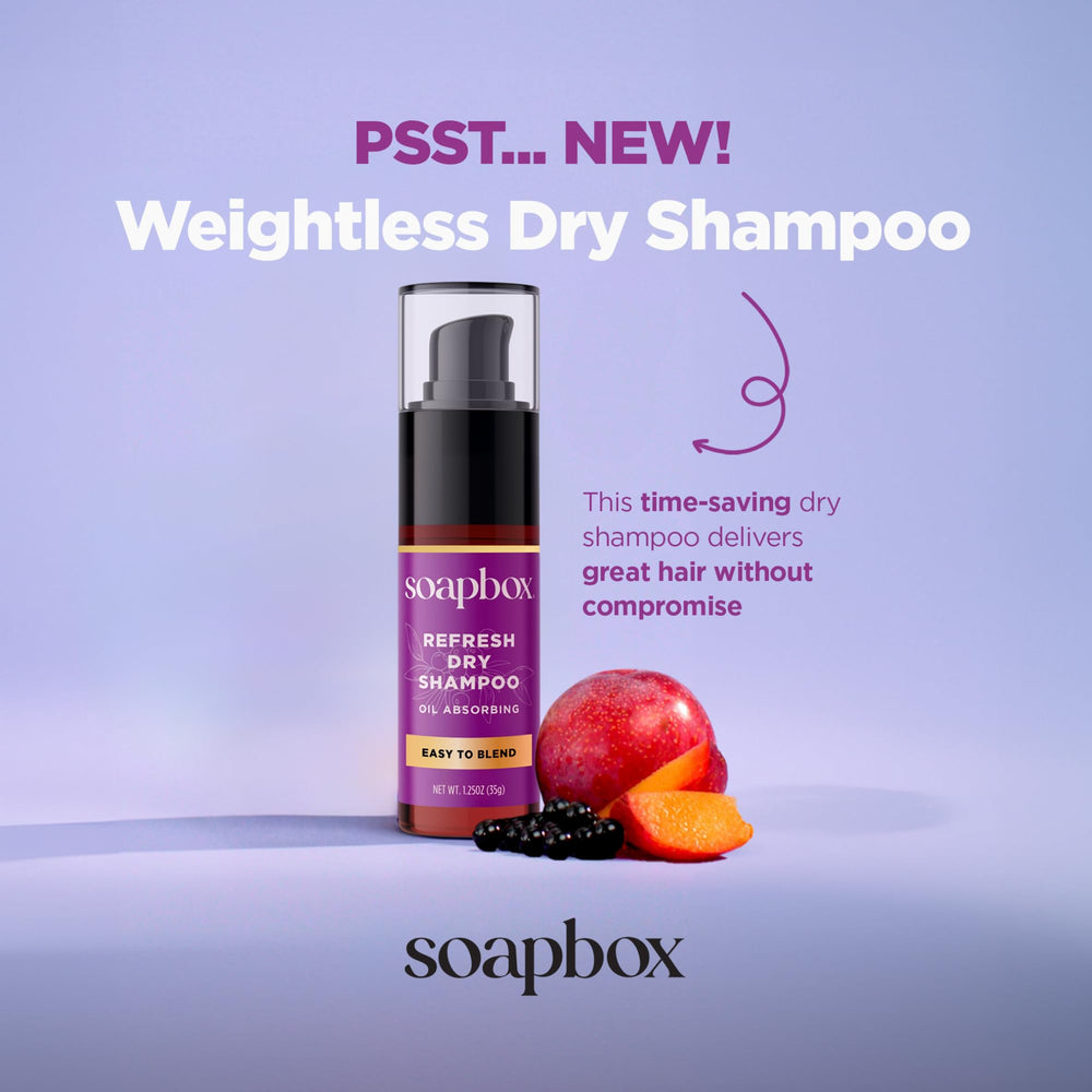 Soapbox open container showing powder at rim, easy scoop application for quick use