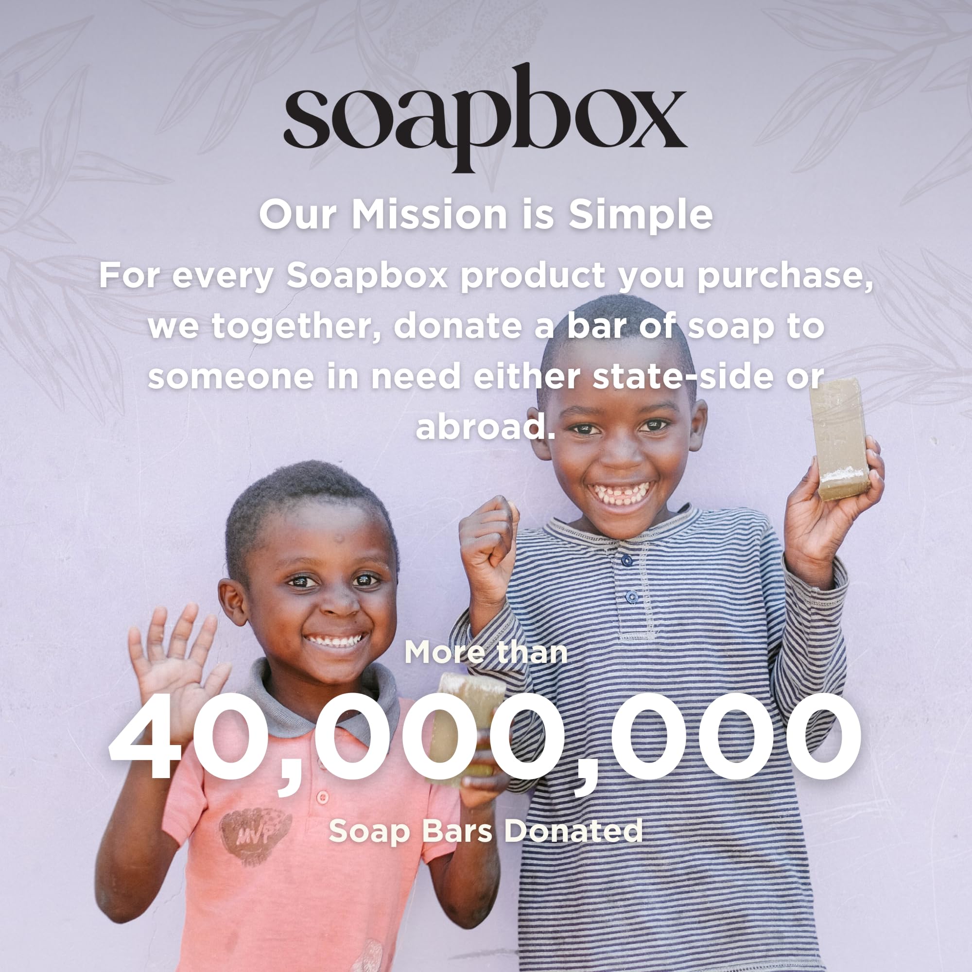 Soapbox donation badge on packaging communicating social impact and giving