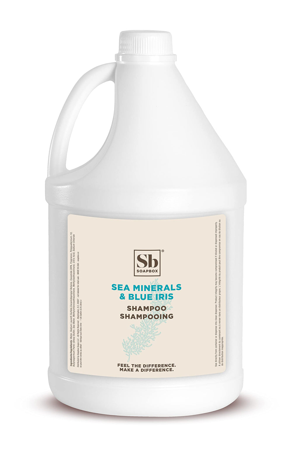 Soapbox gallon front label showing scent and benefits for easy identification