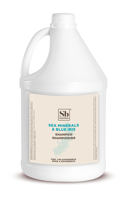 Soapbox gallon front label showing scent and benefits for easy identification