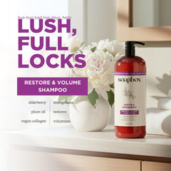Soapbox shampoo texture pouring from bottle highlighting gentle lather