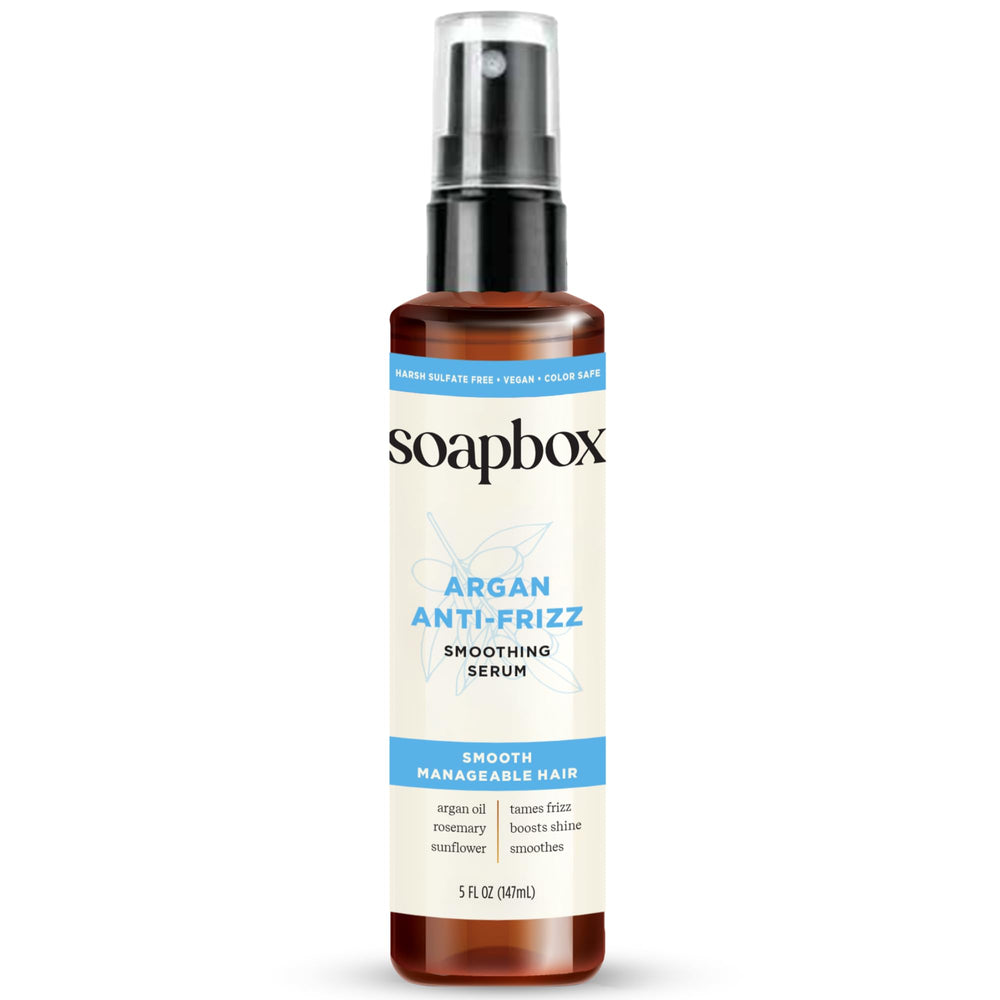 Soapbox bottle front view showing polished packaging and size benefit