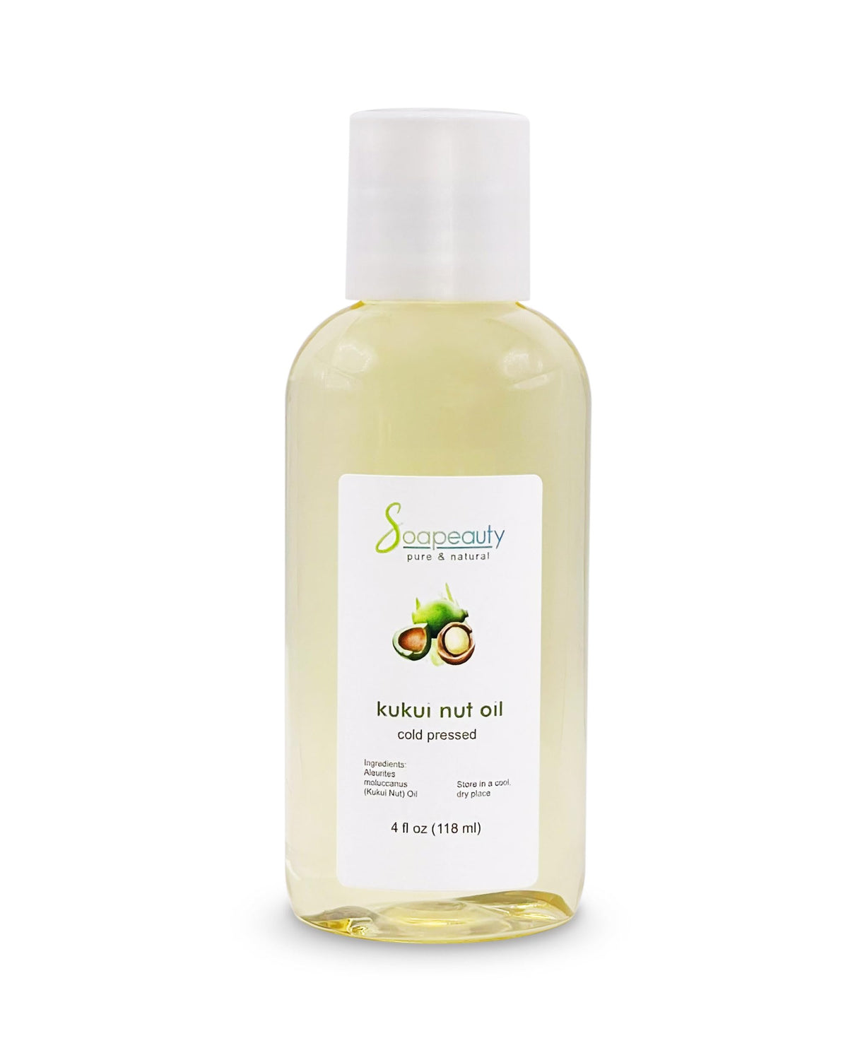 Soapeauty kukui nut oil front bottle showing label and size benefits