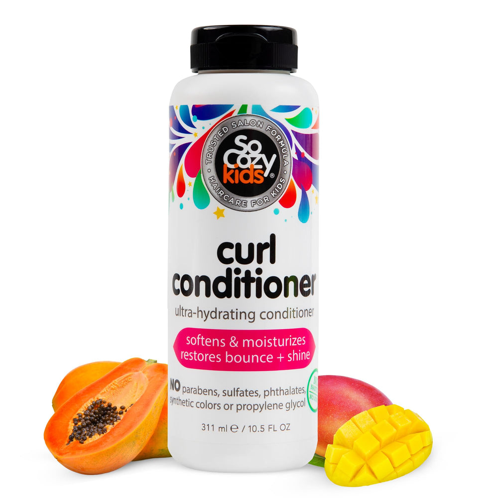 SoCozy front bottle curl conditioner showing label and benefits