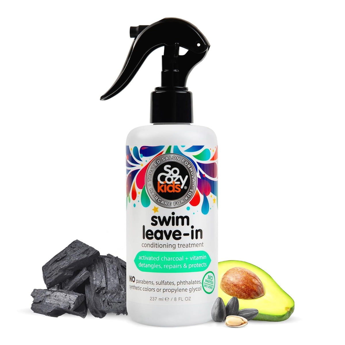 SoCozy front packaging showing swim spray bottle and kid-friendly label for protection