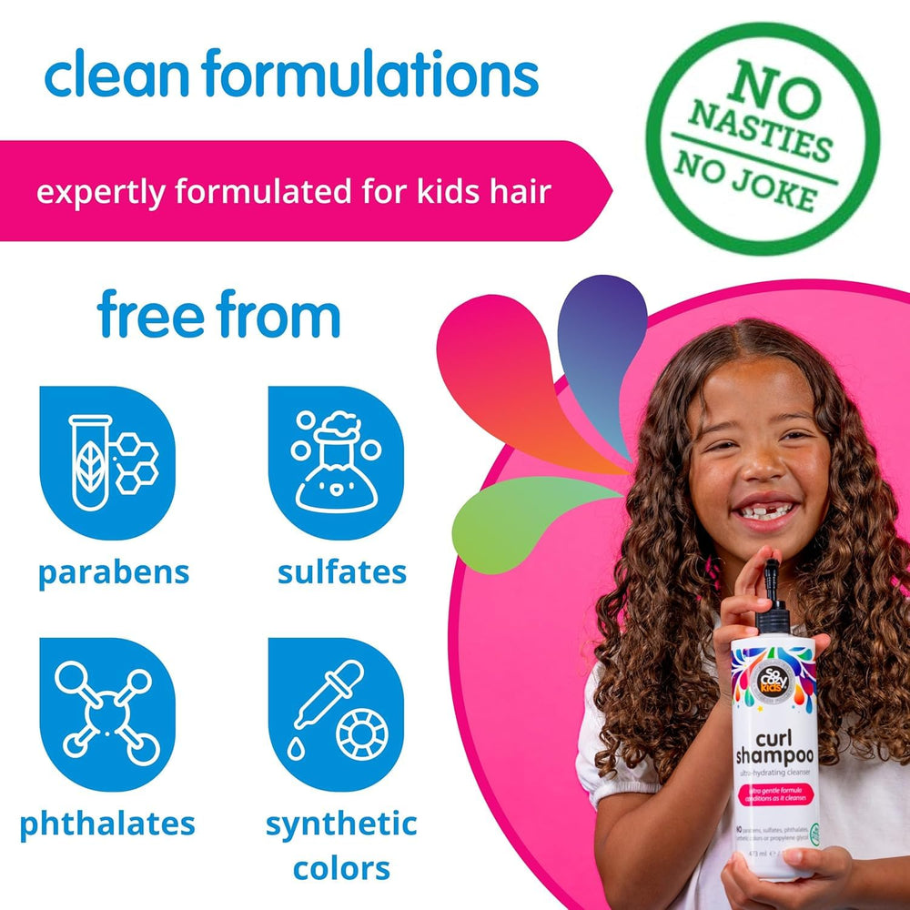 SO COZY child using shampoo in bath demonstrating manageable, detangled curls benefit
