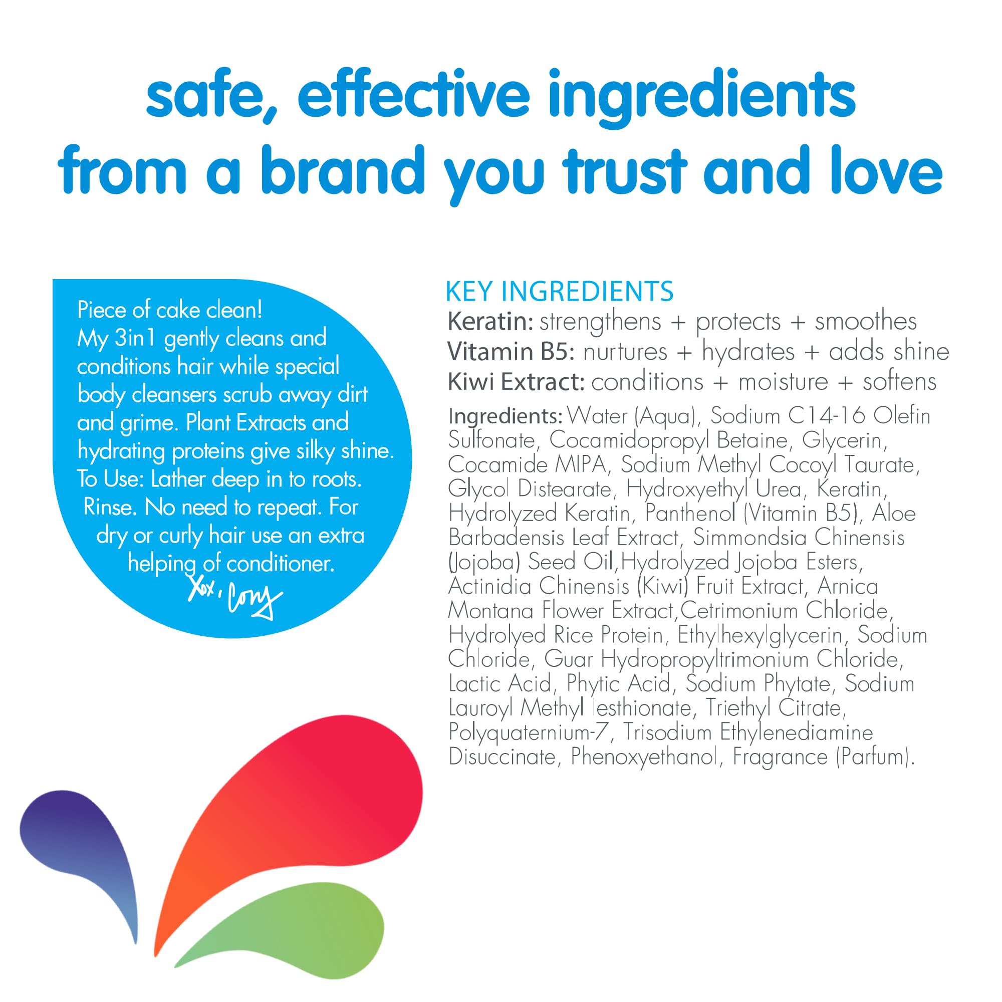 SoCozy label closeup listing keratin vitamin B5 and free-from claims for reassurance