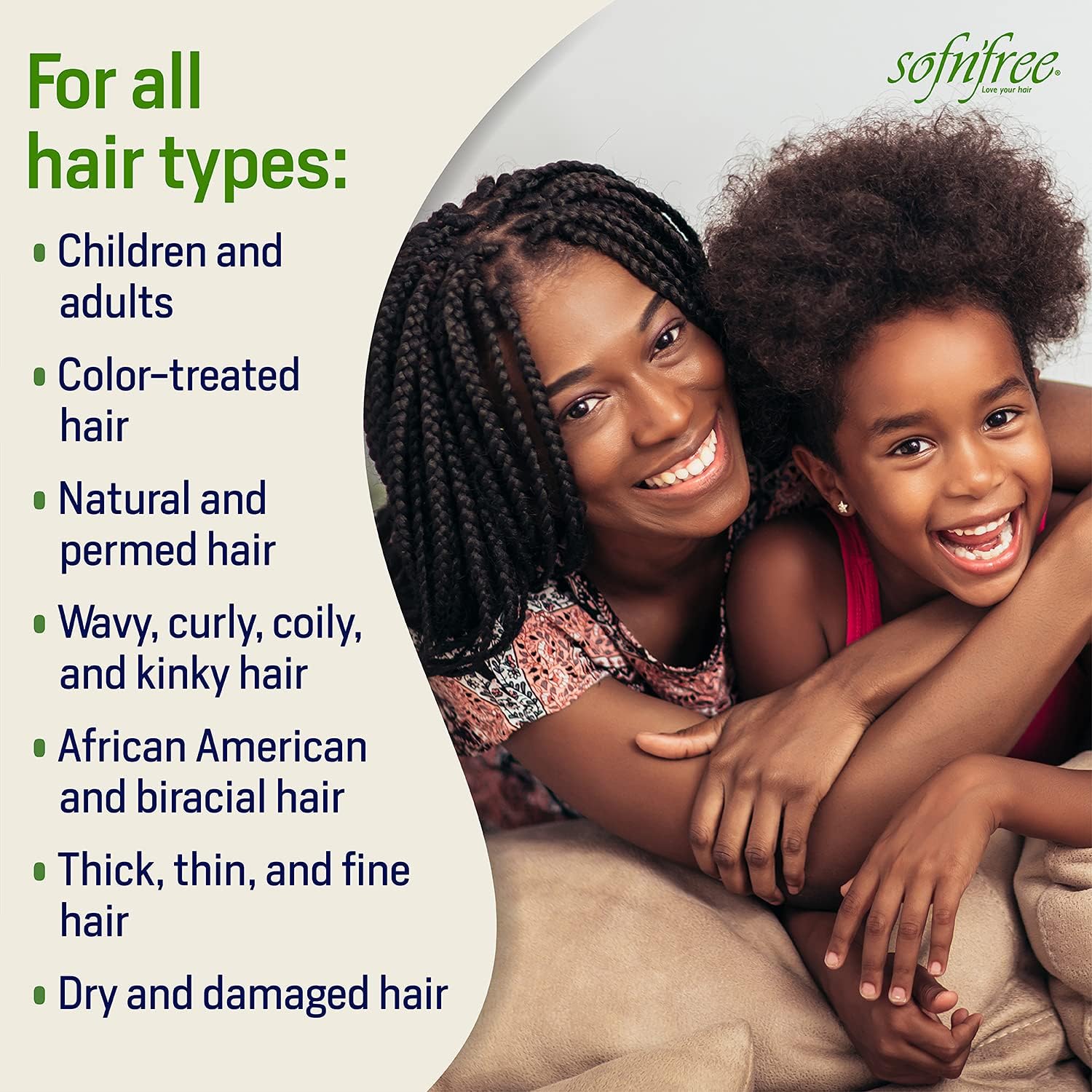 SOF N' FREE before and after curls showing visible curl definition and improved bounce