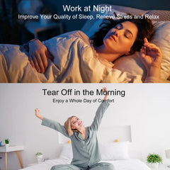 SOFFAIR pads on feet in bed illustrating comfortable overnight wear