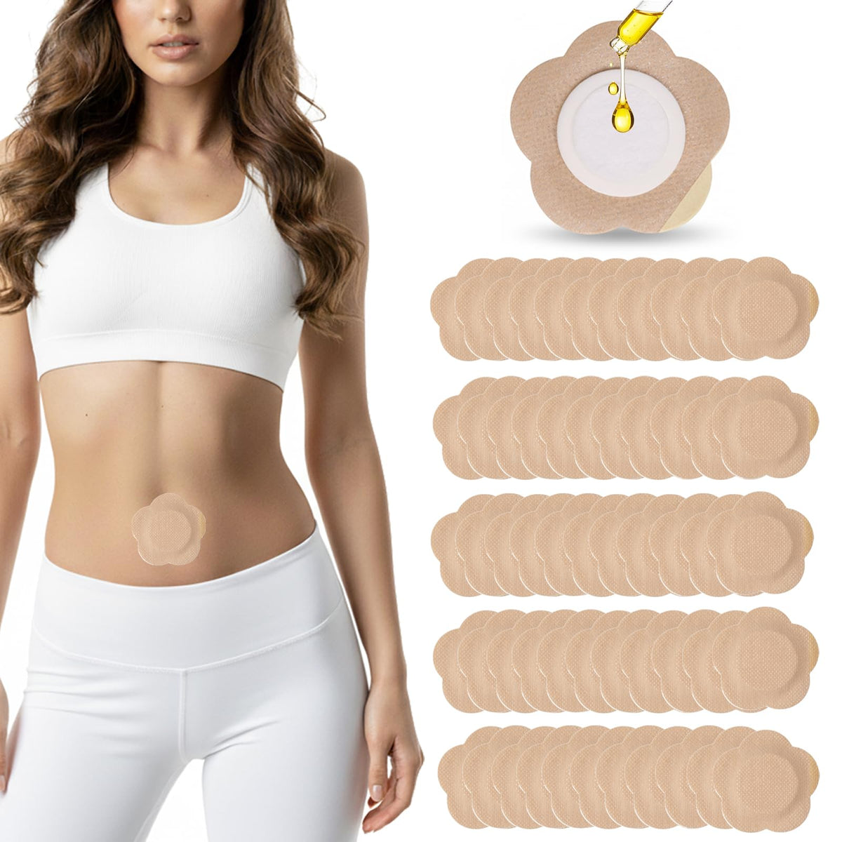 SOFOXYI front packaging showing 55 disposable castor oil patches, convenient storage benefit