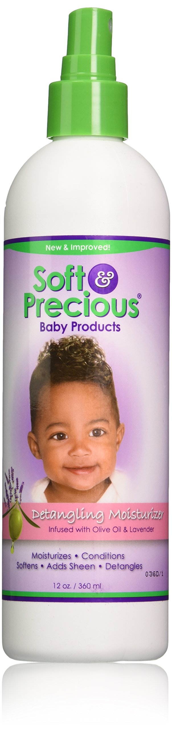 Soft & Precious detangler front bottle shot showing label and 12 oz size benefit