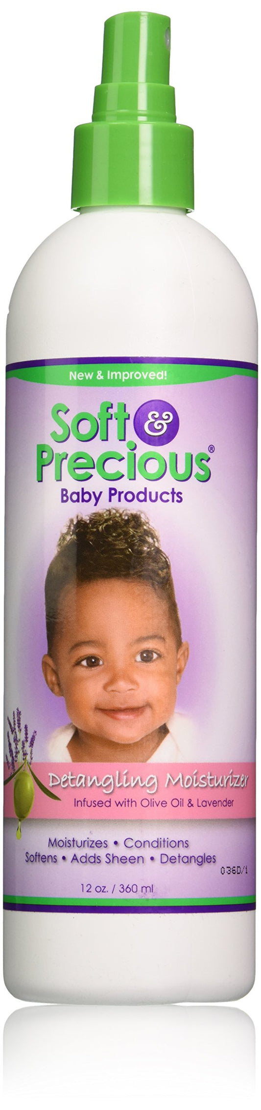 Soft & Precious detangler front bottle shot showing label and 12 oz size benefit