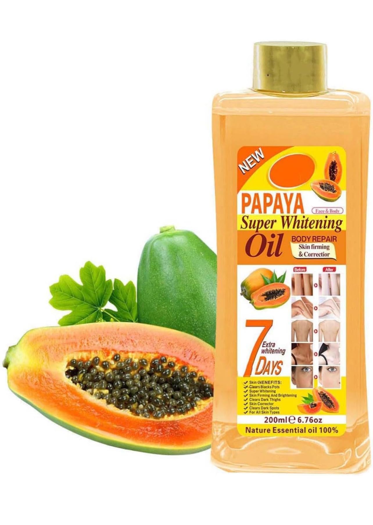 Generic Soft 7 papaya oil close label displaying key ingredients for transparency