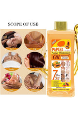 Generic Soft 7 papaya oil bottle next to hand showing true 200ml size and value