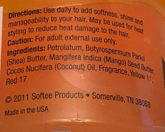 Softee mango butter applied in hair during styling showing smoother strands and reduced frizz benefit