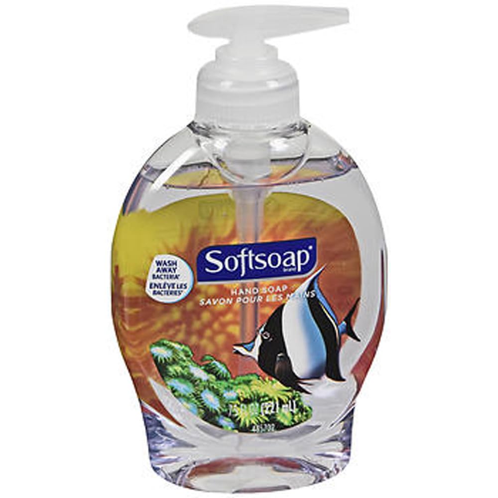 Softsoap front-facing bottle showing label and convenient squeeze for quick handwashing