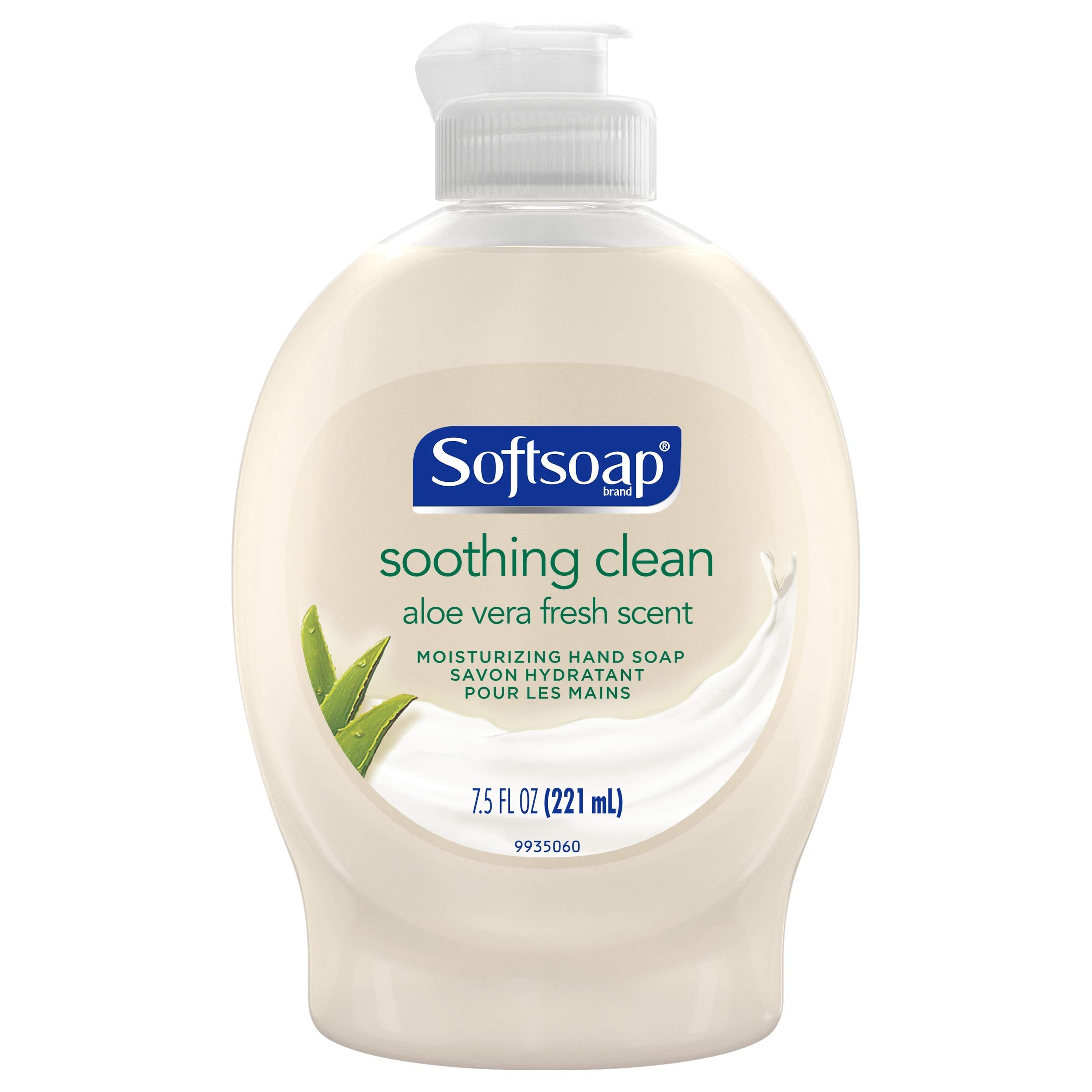 Softsoap front bottle showing aloe vera scent and flip-top for easy moisturizing wash